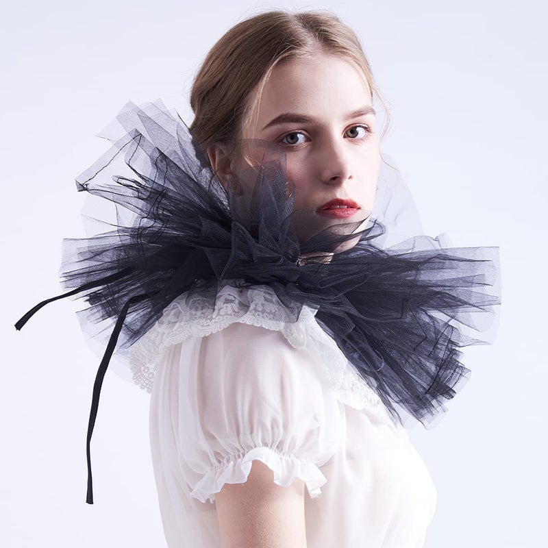 Blessume Retro Neck Ruff Ruffle Collar, Black, One size - Image 3